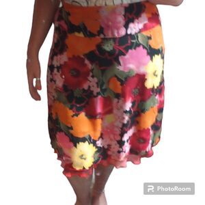 Requirements floral print skirt with layered ruffle bottom